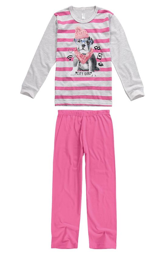 Pijama Longo Estampado Rosa Claro - 2
