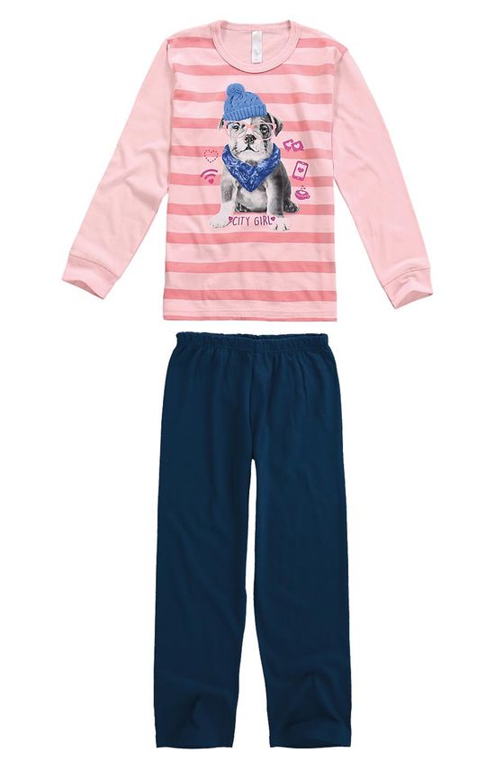 Pijama Longo Estampado Rosa Escuro - 3