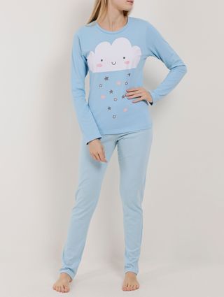 Pijama Longo Feminino Azul