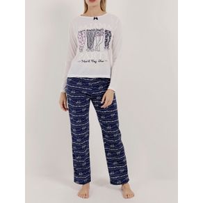 Pijama Longo Feminino Bege/azul GG