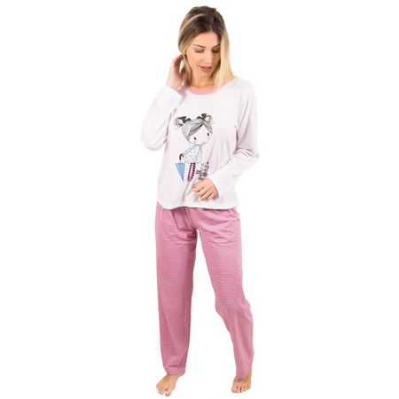 Pijama Longo Feminino Fran (Rosa) P