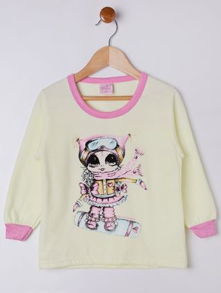 Pijama Longo Infantil para Menina - Amarelo/rosa