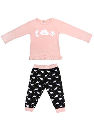 Pijama Longo Infantil para Menina - Salmão/preto