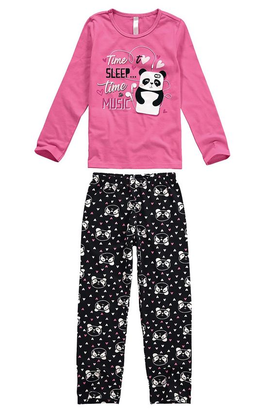 Pijama Longo Malha Menina Rosa Escuro - 6