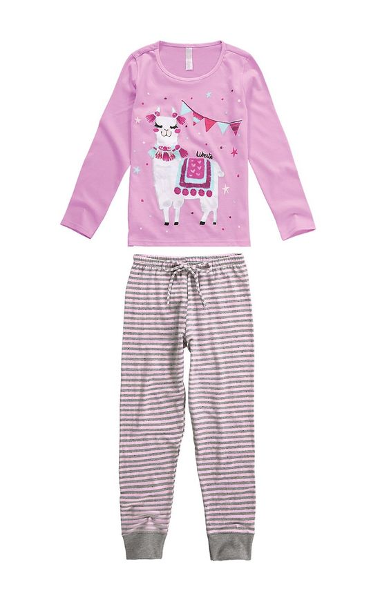 Pijama Longo Malha Sustentável Menina Rosa Claro - 1