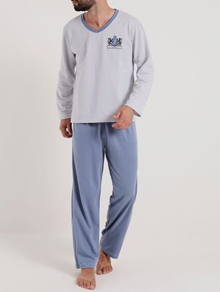 Pijama Longo Masculino Azul/cinza