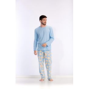 Pijama Longo Masculino Decote V - Creme Unicornios/planeta G