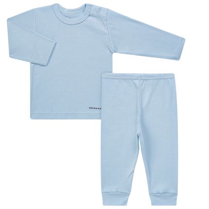 Pijama Longo para Bebe Canelado Azul - Dedeka