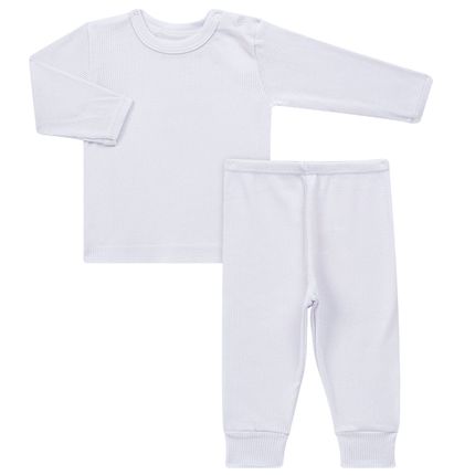 Pijama Longo para Bebe Canelado Branco - Dedeka