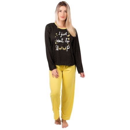 Pijama Longo Poá Feminino Poliane (Amarelo) M
