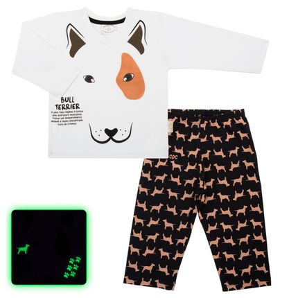 Pijama Longo que Brilha no Escuro Bull Terrier - Cara de Criança