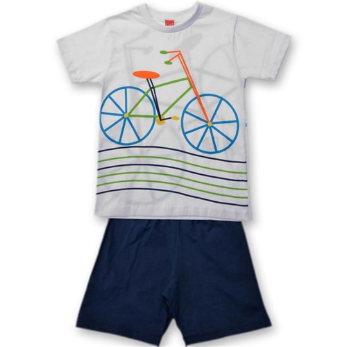 Pijama Manga Curta e Short Azul Bike Get Baby Pijama Bike - 8T
