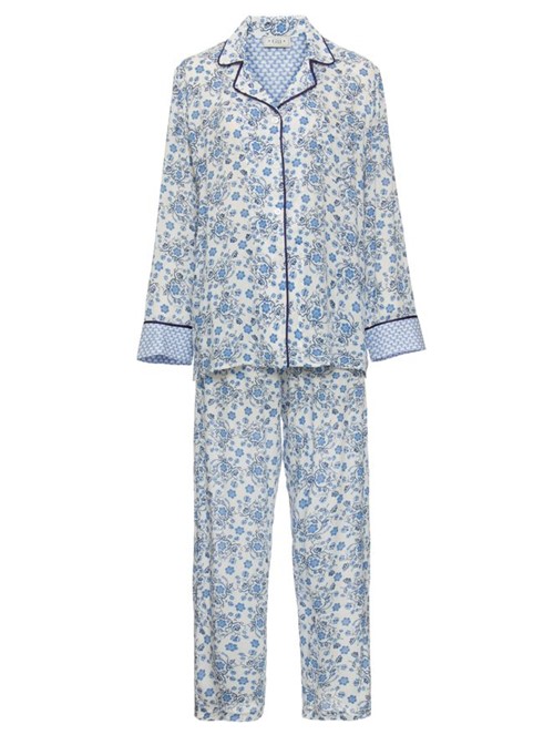 Pijama Manga Longa Flor Oriental Azul Tamanho P