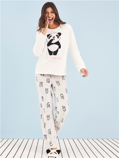 Pijama Manga Longa Soft Panda 5 Minutos Off White PP