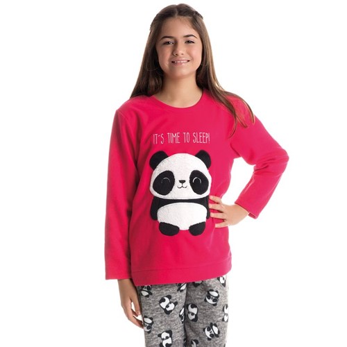 Pijama Panda Feminino Infantil Mescla Medio/10