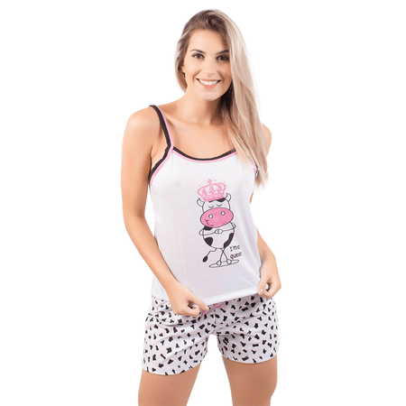 Pijama Short Doll Estampa de Bicho (Vaca) P