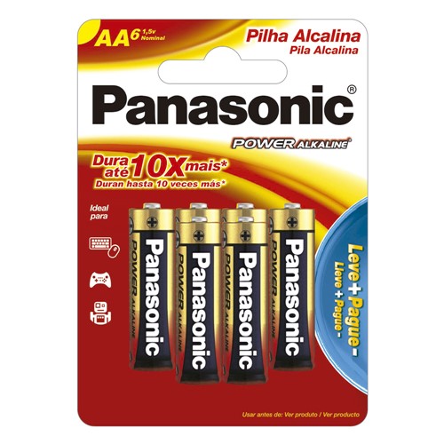Pilha Panasonic Alcalina AA Pequena 1,5V Leve 6 Pague 5 Unidades