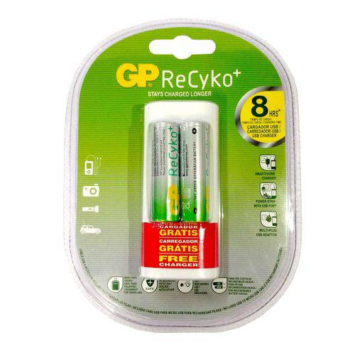 Pilha Recarregável ReCyko Aa 2pcs + Carregador Portátil USB U211 - GPRHOU211027 - Gp Batteries