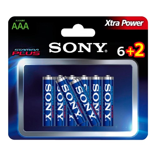 Pilha Sony Alcalina Stamina Plus AAA 6+2 Unidades Ref: AM4-B6X2D