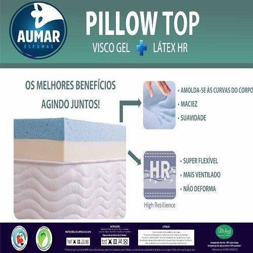 Pillow Top Visco Nasa Gel + Látex Hr Foam Queen 1,58 X 1,98 X 0,08 M - Aumar