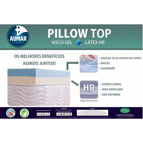 Pillow Top Viscoelástico Nasa Gel + Látex Hr Foam Casal 1,38 X 1,88 X 0,08 M - Aumar