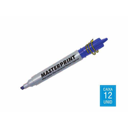 Pincel Marcador Permanente Recaregável Azul - Caixa C/ 12 Unidades - MP616