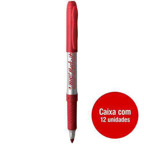 Pincel Marcador Permanente Vermelho Ponta Cônica Média Caixa com 12 Unidades - Bic