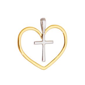 Pingente Coração com Cruz em Ouro 18k Coleção Fé