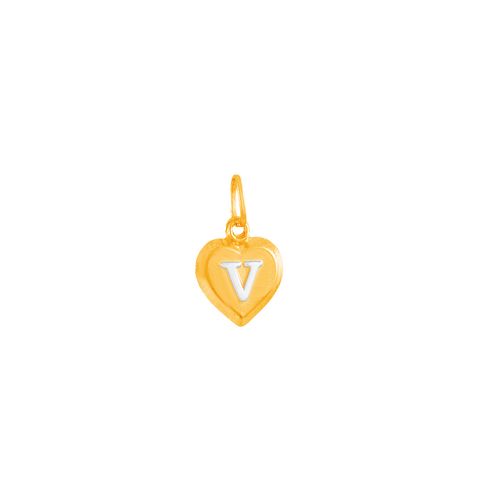 Pingente em Ouro 18K Coração Letra V - AU4187