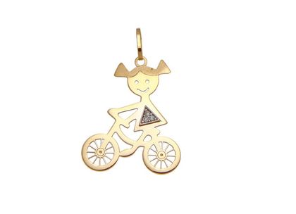 Pingente Menina Bicicleta Ouro Amarelo