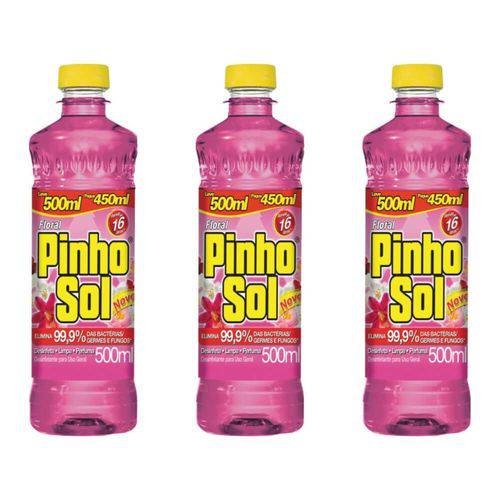 Pinho Sol Floral Desinfetante 500ml (kit C/03)