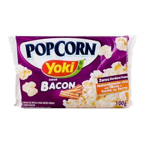 Pipoca para Microondas Yoki Pipoca para Microondas Popcorn Yoki Bacon 0% Gordura Transgênicas, Rico em Fibras, Fonte de Ferro 100g