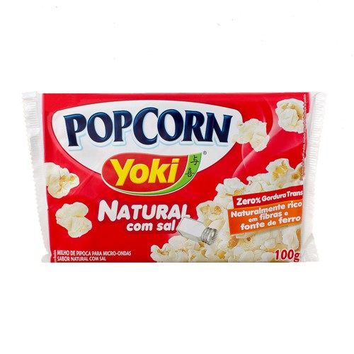Pipoca para Microondas Yoki Pipoca para Microondas Popcorn Yoki Natural com Sal 0% Gordura Transgênicas, Rico em Fibras, Fonte de Ferro 100g