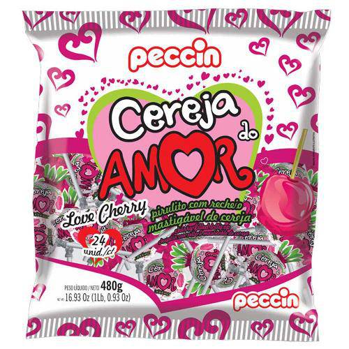 Pirulito Cereja do Amor Recheado C/24 - Peccin