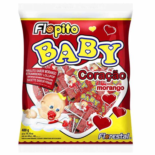 Pirulito Flopito Baby Coração Morango 200g Florestal 1008310