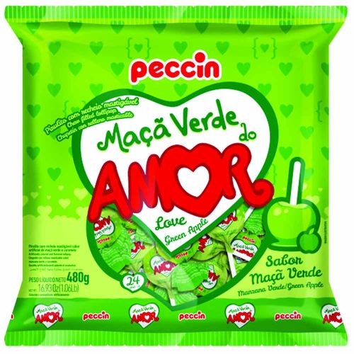 Pirulito Maçã Verde do Amor 480g Peccin 1015988