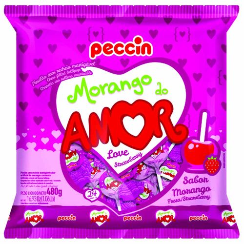 Pirulito Morango do Amor 480g Peccin 997295