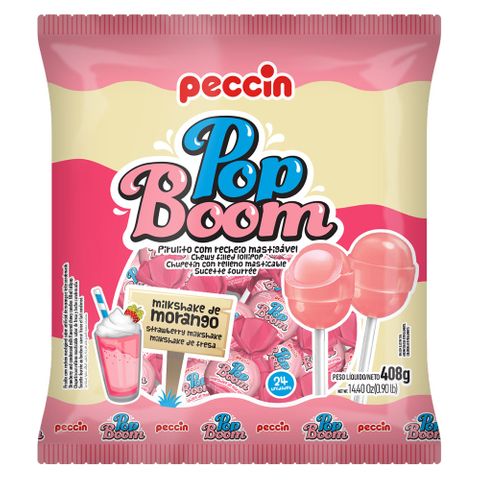Pirulito Pop Boom Milkshake Morango C/24 - Peccin