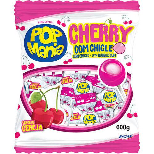 Pirulito Pop Mania Cherry Caixa C/ 50 Peças de Unidade