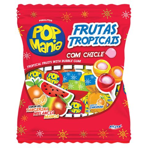 Pirulito Pop Mania Frutas Tropicais Recheio Chiclete C/50 - Riclan
