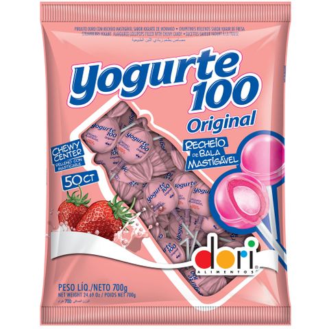 Pirulito Recheio Matigável Yogurte 100 C/50 - Dori