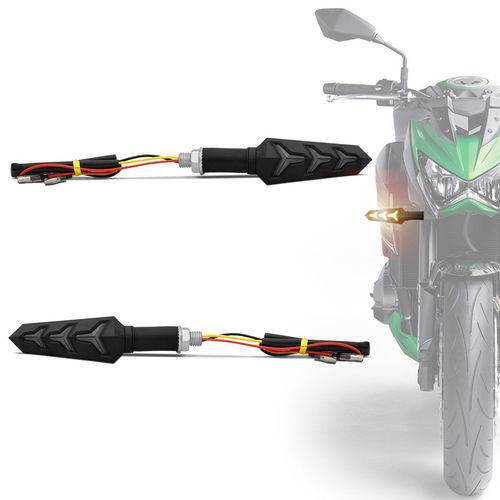 Pisca Seta Moto Sport Led Sequencial Ambar Lente Fume com Plug de Borracha Flexível Universal Preto