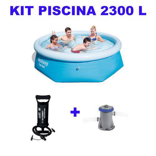 Piscina Inflável Redonda 2300 Litros Azul + Filtro de Água + Bomba