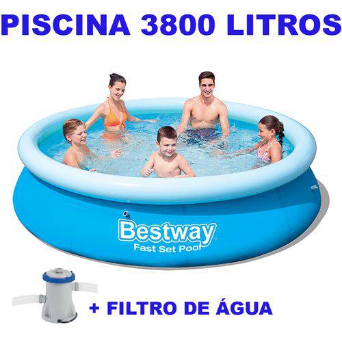 Piscina Inflável Redonda Bestway 3800 Litros Azul + Filtro de Água
