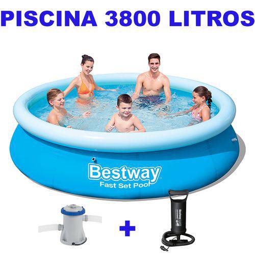 Piscina Inflável Redonda Bestway 3800 Litros + Bomba + Filtro de Água