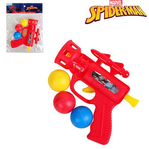 Pistola Lanca Bola com 3 Bolas Homem Aranha Spider Man na Solapa