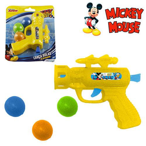 Pistola Lanca Bola com 3 Bolas Mickey na Cartela