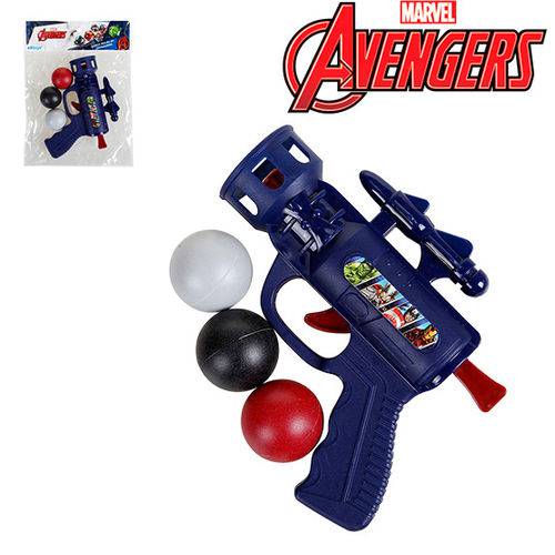 Pistola Lanca Bola com 3 Bolas Vingadores Avengers na Solapa