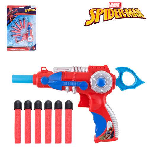 Pistola Lanca Dardo Espuma com 6 Dardos Homem Aranha Spider Man na Cartela