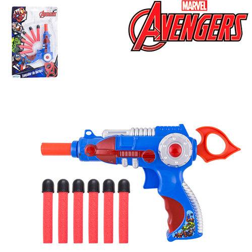 Pistola Lanca Dardo Espuma com 6 Dardos Vingadores Avengers na Cartela